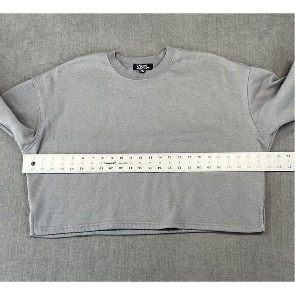 Vinyl Icons Sweatshirt Women M Gray‎ Glitter Cropped Top Minimalist Loungewear - Picture 5 of 8
